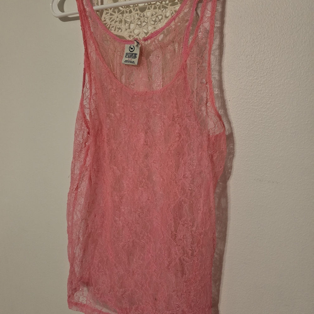 Victoria's Secret Bright Pink Lace Tank Top